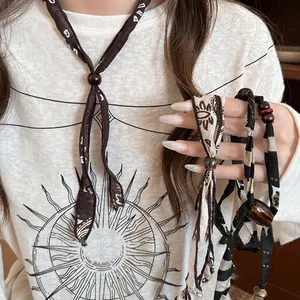 Collana a Sciarpa Etnica Vintage per Donna Fatta a Mano con Perline in Tessuto di Poliestere Stampato Catena da Clavicola Gioielli Retrò