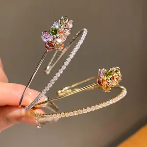 Close-up of elegant double-layered zircon flower bracelet with sparkling stones