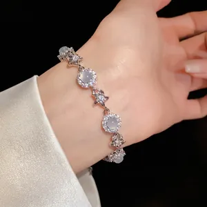 Elegant zircon chalcedony flower bracelet on wrist for light luxury fashion jewelry