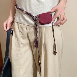 Vintage wine red suede mini bag waist chain accessory for elegant women's autumn fashion