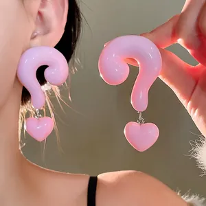 Exaggerated Resin Question Mark Heart Stud Earrings For Women Fashion Statement Jewelry With Silver Earring Post