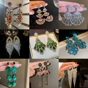 Vintage Palace Style Copper Zirconia Flower Tassel Drop Earrings For Women Luxury Silver Earring Post Elegant Banquet Jewelry
