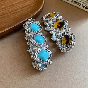 Retro Bohemian elastic bracelet with turquoise and amber style acrylic stones