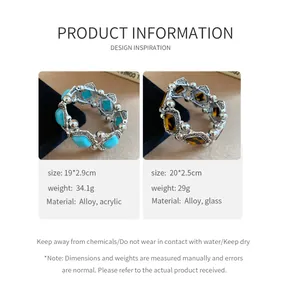 Detailed product info card for Bohemian vintage acrylic and glass elastic bracelets
