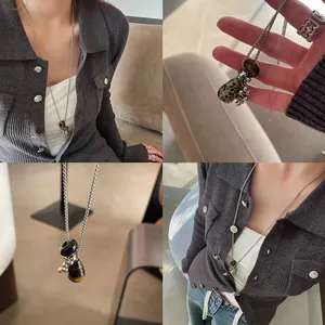 Retro Natural Tiger Eye Teardrop Pendant Necklace Alloy Chain Clavicle Necklace For Women Fashion Jewelry Elegant Versatile Gift