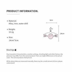 Size and material specifications for the star rhinestone watch bracelet detail