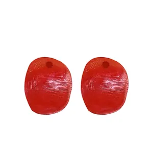 Unique red textured translucent resin prawn cracker shaped stud earrings with silver needle