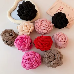 Elegant fabric rose flower hair claw clips in multiple solid colors for stylish women