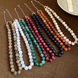 Collier de Perles en Acrylique Motif Marbre Rétro pour Femmes Élégante Chaîne de Clavicule Vintage Bijoux de Mode Accessoire