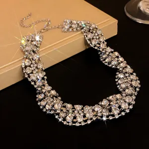 Macro view of a sparkling twisted rhinestone choker necklace with starburst effect