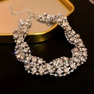 Elegant crystal encrusted twisted braid statement necklace for women special occasions