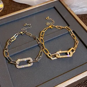Vintage Geometric Rhinestone Inlaid Link Bracelet For Women Luxury Fashion Design Chain Bracelet Trendy Wrist Jewelry Gift