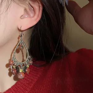 Vintage teardrop tassel earrings featuring retro beads and ethnic design for women