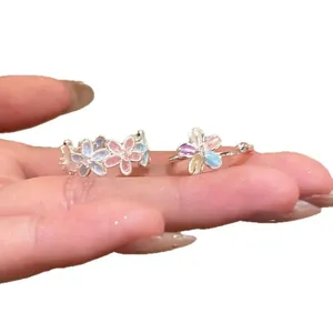Bagues fleurs en émail coloré de style coréen avec touches de zircon pour femme