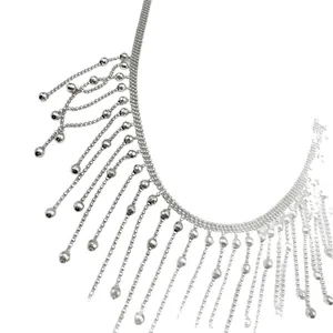Collier à franges géométriques argenté avec perles, chaîne de clavicule élégante pour femme