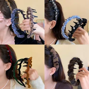 Korean Style Anti-Slip Toothed Headband For Women Sweet Artificial Pearl Rhinestone Wrapped Hair Hoop Fashion Hair Accessories