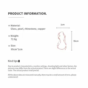 Detail of pearl necklace specifications including weight, size, and material info