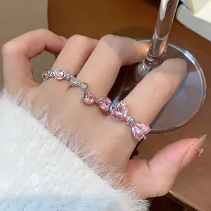 Dolce Anello Aperto con Fiocco a Cuore Rosa per Donna in Lega di Strass Anello Regolabile Gioielli di Moda per Incontri Quotidiani