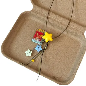 Colorful dopamine star pendant necklace featuring cute cartoon book and star button charms