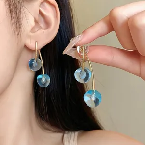 Korean style S925 silver needle blue resin cherry drop earrings for women jewelry