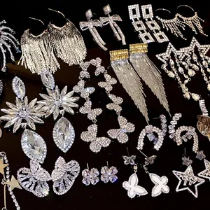 Luxury Alloy Rhinestone Butterfly Flower Star Drop Earrings With 925 Sterling Silver Earring Post For Women Fashion Tassel Earrings
