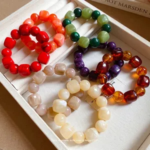 Handmade acrylic irregular geometric beaded bracelets in a variety of vibrant colors