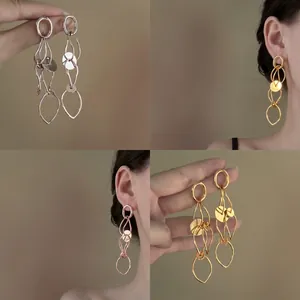 Elegant Copper Hollow Round Tassel Drop Earrings For Women European Fashion Geometric Earring Silver Post Jewelry