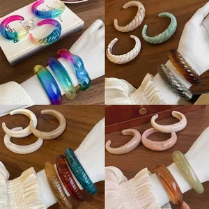 Western Style Colorful Resin Open Bangle For Women Irregular Geometric Smudge Pattern Exaggerated Marble Texture Hand Jewelry