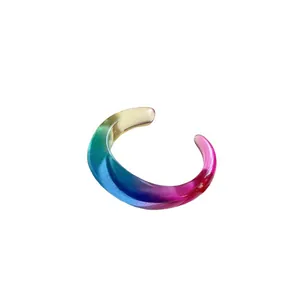 Vibrant rainbow resin open cuff bracelet with irregular geometric design