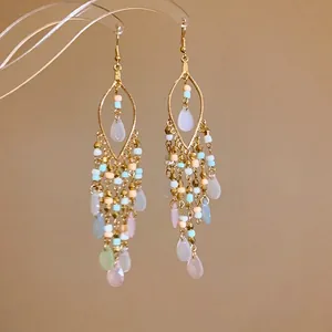 Bohemian Colorful Seed Beads Water Drop Tassel Hook Earrings Ethnic Style Long Dangle Earrings For Women Fashion Jewelry
