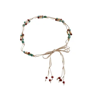 Bohemian style hand-woven waist chain belt with colorful acrylic beads and tassels