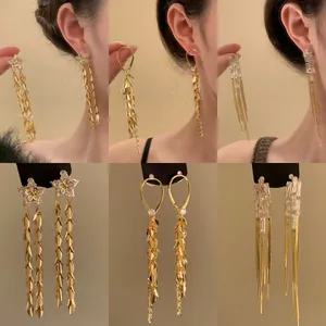 Orecchini Pendenti Lunghi a Nappa in Lega con Strass per Donna Elegante Stile Francese Moda Lusso Oro Argento Orecchini Lineari Regalo Gioielli per Matrimonio