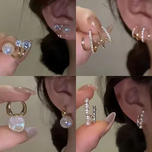 Elegante Koreanische Leichte Luxus Strass Künstliche Perle Ohrstecker Für Damen Vergoldete Legierung Ohrringe Mit Silber Ohrringpfosten