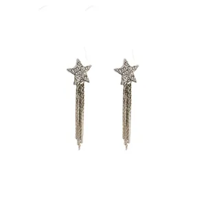 Sparkling silver star tassel drop earrings with elegant shimmering fringe detail
