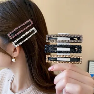Korean Fashion Square Rhinestone Hair Clip Alloy Geometric Hollow Out Side Clip For Women Elegant Sparkling Bangs Clip Accessory