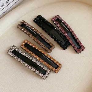 Set of five elegant rectangular rhinestone hair clips in various colors for women