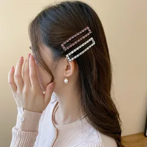 Elegant square rhinestone hair clips for side styling and fringe