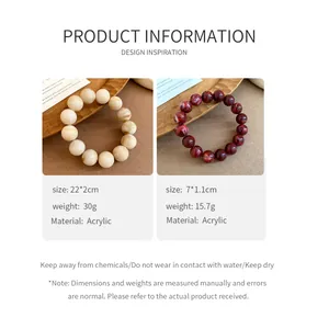 Detailed specifications for marbled acrylic beaded bracelets in retro cream and red colors