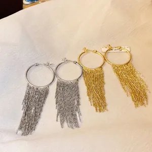 Elegant gold and silver plated geometric tassel hoop earrings for modern women