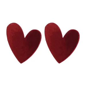 Elegant dark red velvet heart stud earrings with silver needles for autumn and winter