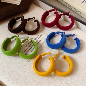 Fashion Retro Geometric Round Hoop Earrings For Women S925 Sterling Silver Earring Post Flocked Texture Earring Jewelry