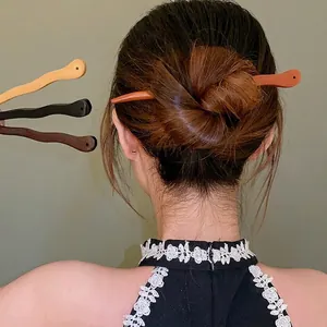 New Chinese Style Wood Hairpin Vintage Ancient Style Peach Wood Hair Stick Minimalist Perforated Hair Fork For Women Hanfu Jewelry