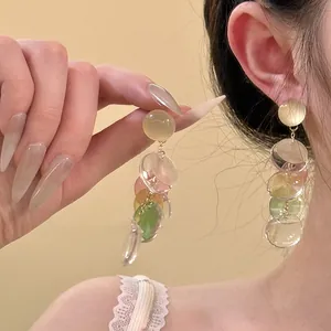 Geometric Shell Tassel Earrings For Women S925 Sterling Silver Earring Post Colorful Round Disc Drop Earrings Vacation Style