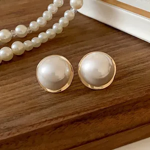 French Vintage Geometric Pearl Stud Earrings With 925 Sterling Silver Earring Post Elegant Gold Plated Jewelry For Women