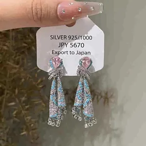 Ethnic Style Skirt Shape Rhinestone Stud Earrings With 925 Sterling Silver Earring Post Alloy Shiny Drop Earrings For Women Jewelry