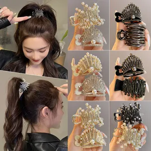 Rhinestone Crown Heart Hair Claw Clip For Women Elegant High Ponytail Fixed Shark Clip Sweet Korean Style Hair Accessory