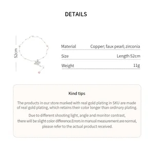 Detailed specs of the zirconia butterfly pearl necklace showing length and weight