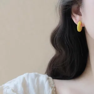 Elegant yellow geometric hoop earrings for women in sweet minimalist style