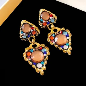 Vintage Palace Style Heart Drop Earrings With Silver Post Alloy Multicolor Rhinestone Artificial Pearl Jewelry For Women