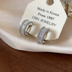 Vue rapprochée élégante de boucles d'oreilles clips en zircon sur carte OBN Jewelry